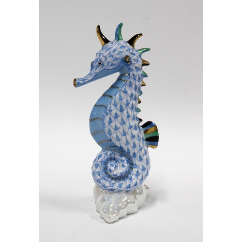 138 - Herend handpainted fishnet porcelain seahorse, printed factory marks and model number 15325, 10cm