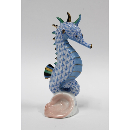 138 - Herend handpainted fishnet porcelain seahorse, printed factory marks and model number 15325, 10cm