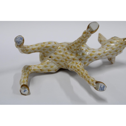 139 - Herend handpainted fishnet porcelain fawn, printed factory marks and model number 15621, 10 x 10cm