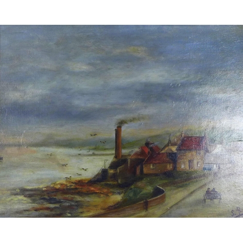 155 - SCOTTISH SCHOOL, JOPPA PANS, oil on canvas, signed with initials LR and dated indistinctly, ornate m... 