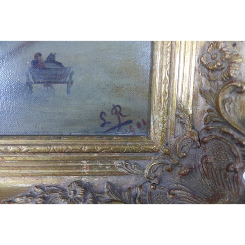 155 - SCOTTISH SCHOOL, JOPPA PANS, oil on canvas, signed with initials LR and dated indistinctly, ornate m... 