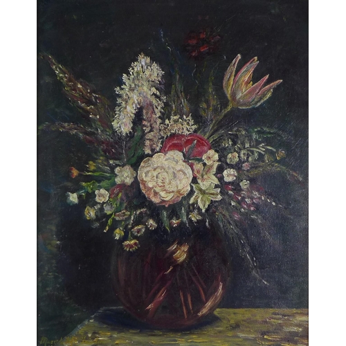 156 - MURIEL FIFE FAIRLIE (SCOTTISH 20TH CENTURY) Still life with vase of flowers, signed oil on board, fr... 