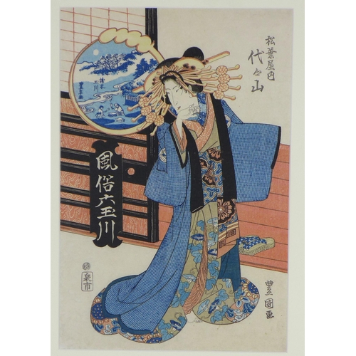 157 - Toyokuni II, Courtesan Yoyoyama, woodblock print,  framed under glass, 25 x 38cm