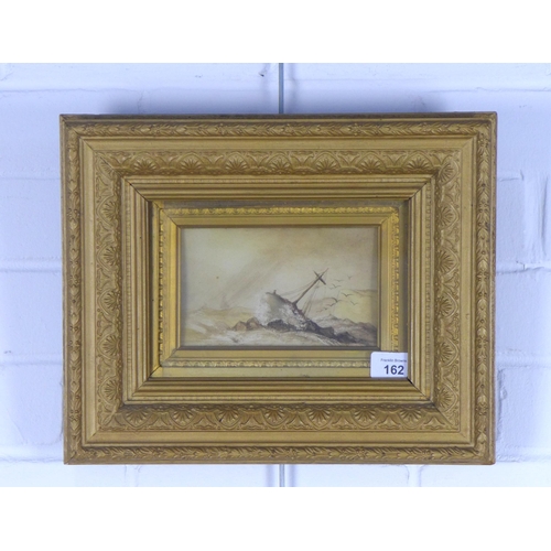 162 - Small watercolour of a shipwreck, apparently unsigned, under glass within an ornate gilt frame, size... 