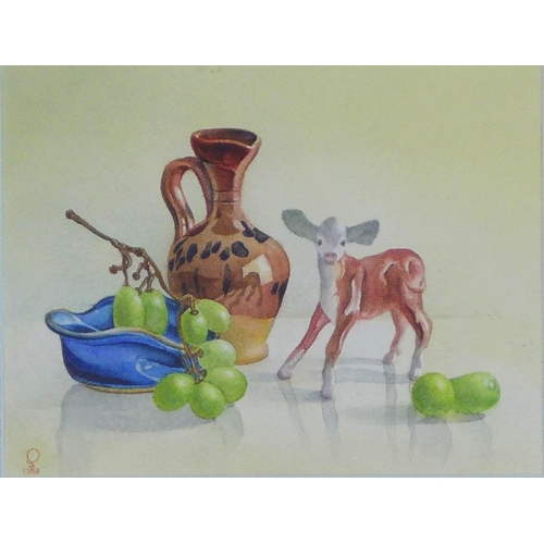 163 - LESLIE COPPOLD RCA, CALF, watercolour, signed with monogram and dated 1999, framed under glass, 17 x... 