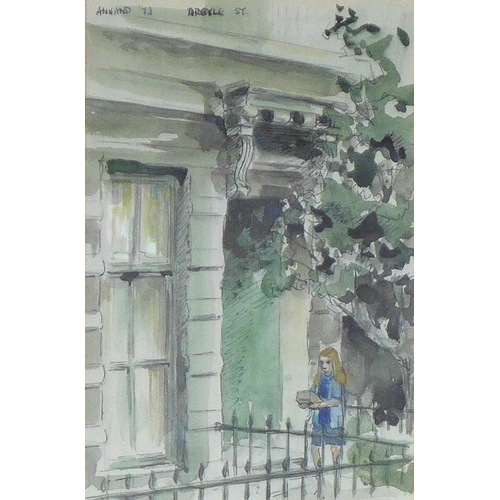 165 - LOUISE GIBSON ANNAND MBE (SCOTTISH 1915 - 2012) ARGYLE STREET, mixed media, signed and dated '72, fr... 