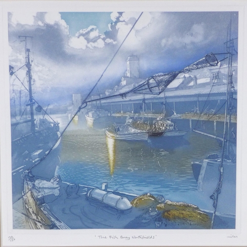 175 - GORDON MILES, THE FISH QUAY NORTH SHIELDS, screenprint signed and numbered  130/150, framed under gl... 