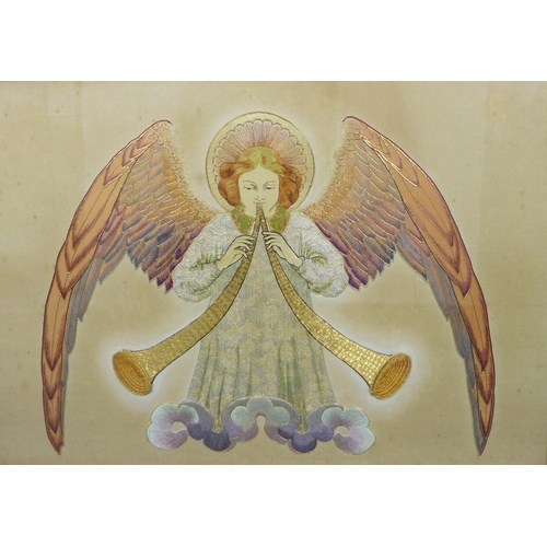 179 - Large Arts & Crafts needlework applique of a triumphant angel, probably from The Royal School of Nee... 