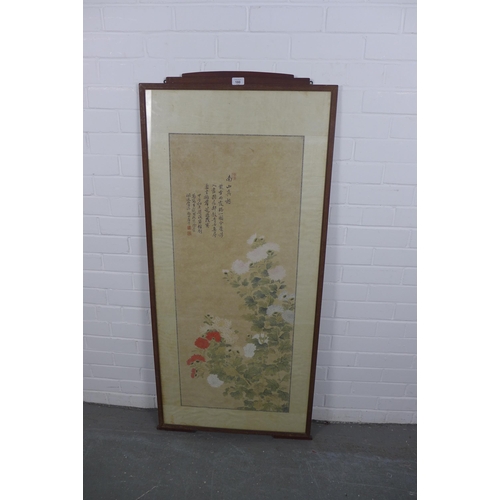 180 - Japanese School ink and watercolour of chrysanthemums in the manner of YUN SHOUPING, framed under gl... 