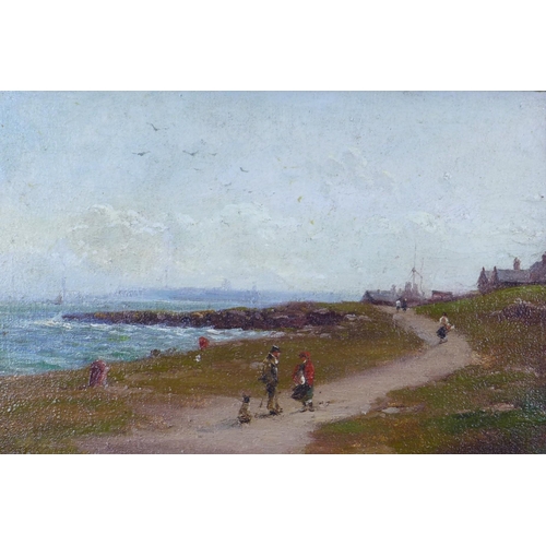 181 - ROBERT FINLAY MCINTYRE, A WINDY DAY IN HOLYHEAD, signed oil on canvas, in a gilt frame, 30 x 20cm