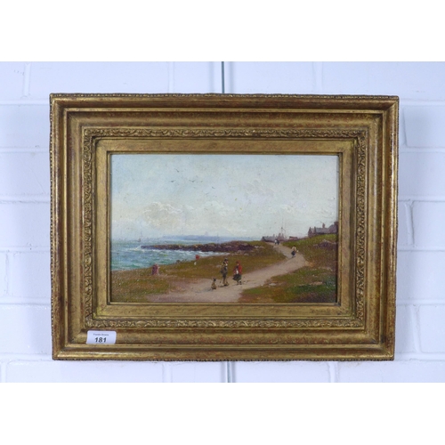 181 - ROBERT FINLAY MCGREGOR, A WINDY DAY IN HOLYHEAD, signed oil on canvas, in a gilt frame, 30 x 20cm