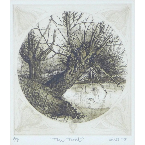 182 - GORDON MILES, THE TROUT, A/P screenprint, signed and dated 78, framed under glass, 19 x 21cm