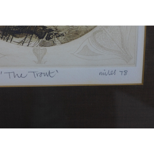 182 - GORDON MILES, THE TROUT, A/P screenprint, signed and dated 78, framed under glass, 19 x 21cm