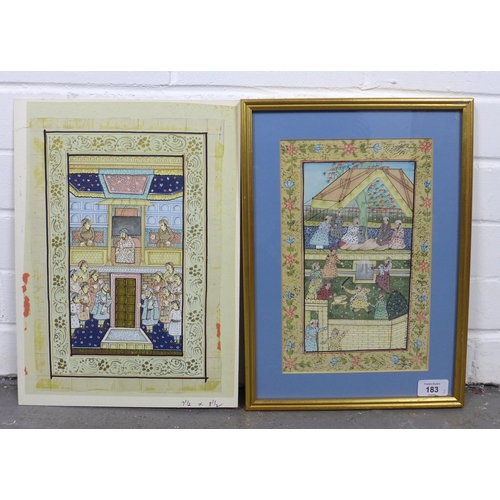 183 - Two Persian / Indian School gouache, one unframed (2) 27 x 37cm