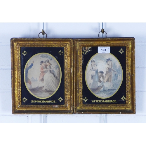 191 - Before Marriage & After Marriage, two prints in verre eglomise frames, 20 x 24cm (2)