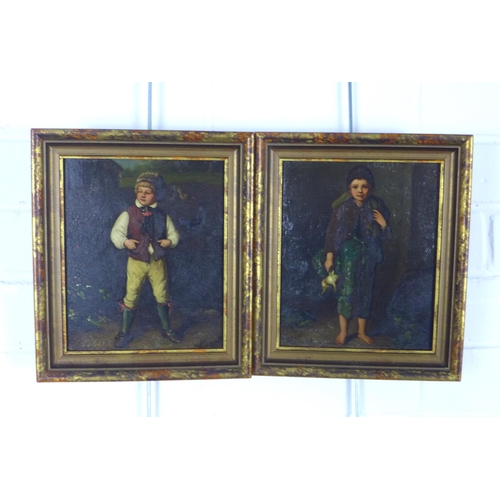 192 - After KRAUS, a pair of oleograph panels of children, framed, 21 x 25cm including frames (2)