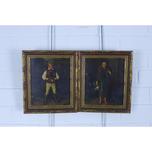 192 - After KRAUS, a pair of oleograph panels of children, framed, 21 x 25cm including frames (2)