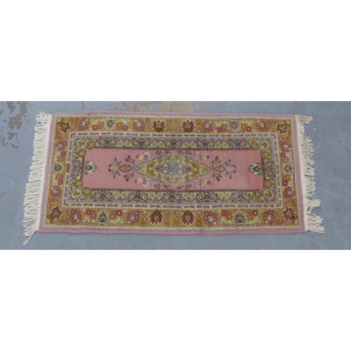 203 - Albanian small rug with flowers on a pink field, 148 x 71cm