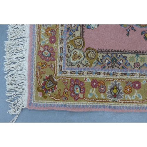 203 - Albanian small rug with flowers on a pink field, 148 x 71cm