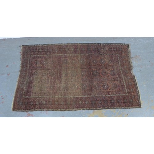 208 - Belouch rug with worn field, (a/f) 200x 121cm