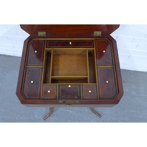 212 - 19th century mahogany sewing table, the fitted interior with compartments, faux ivory handles,  52 x... 