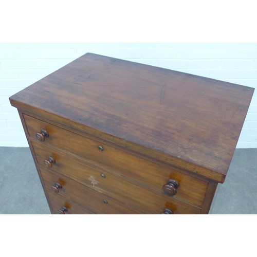 220 - 19th century mahogany chest with five graduating long drawers, with bun handles and feet, 81 x 105 x... 