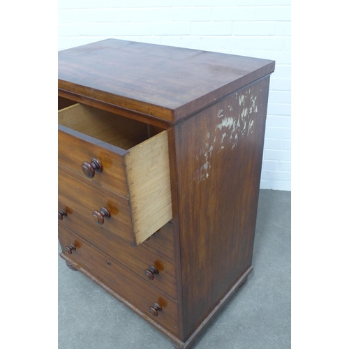 220 - 19th century mahogany chest with five graduating long drawers, with bun handles and feet, 81 x 105 x... 