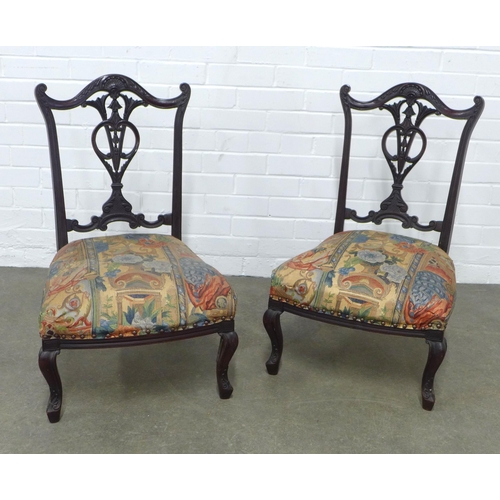 221 - Pair of Edwardian mahogany nursing chairs with upholstered stuff over seats,  48 x 75 x 48cm. (2)