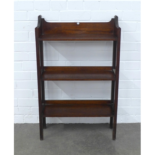 223 - Edwardian oak open bookcase, the top rail with a pierced heart motif, 56 x 90 x 20cm.