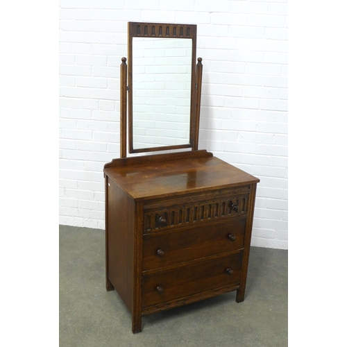 229 - Early 20th century oak chest with mirror, 70 x 149 x 50cm.