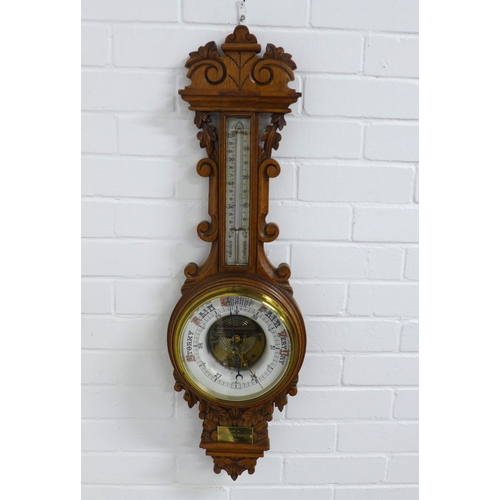 235 - Carved oak banjo wall barometer, 26 x 86cm.