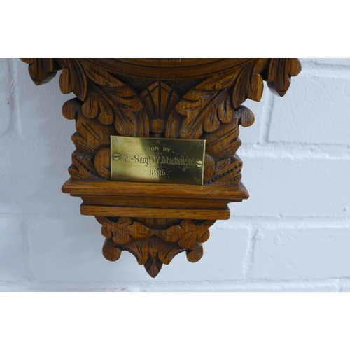 235 - Carved oak banjo wall barometer, 26 x 86cm.