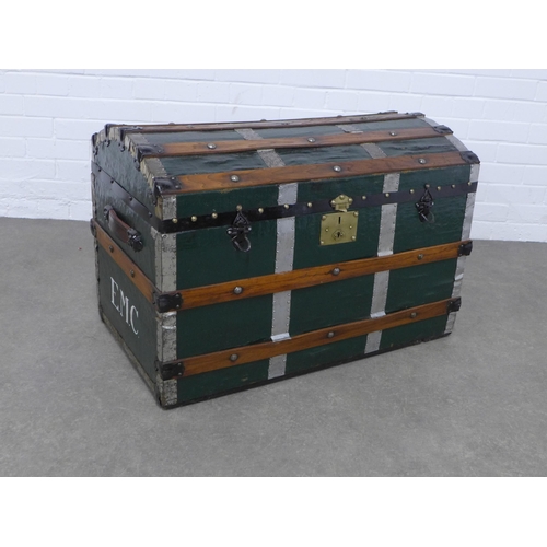 239 - Dome top trunk, wooden bound, 86 x 57 x 50cm.