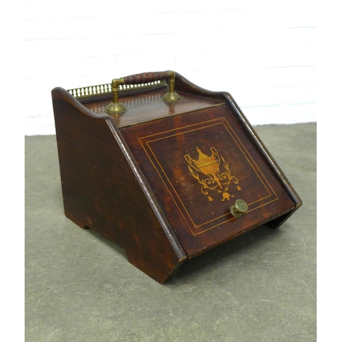 243 - Victorian inlaid purdonium, brass mounted, 34 x 32 x 45cm.