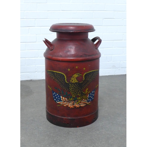 244 - West Springfield milk churn with an American Eagle motif, 35 x 60cm.