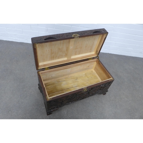 246 - Chinoiserie carved camphorwood chest, 72 x 37 x 35cm.