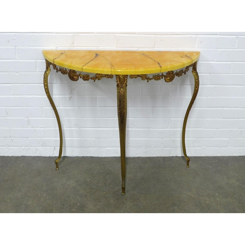 247 - Console table with faux hardstone top, on brass cabriole legs,  89 x 75cm.