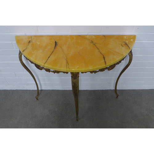 247 - Console table with faux hardstone top, on brass cabriole legs,  89 x 75cm.