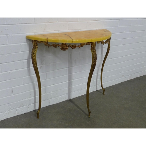 247 - Console table with faux hardstone top, on brass cabriole legs,  89 x 75cm.