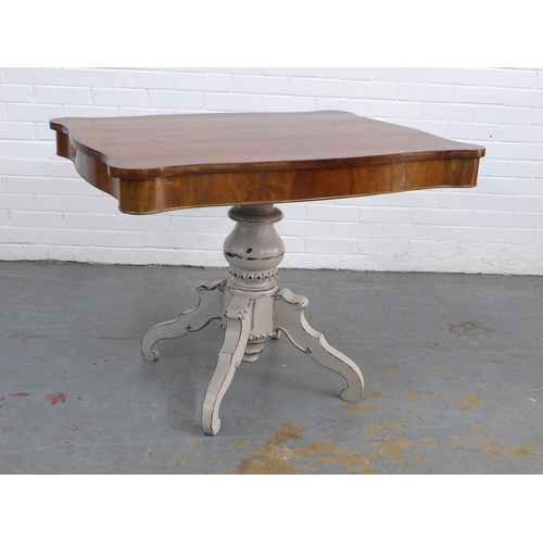 251 - Mahogany pedestal table with grey painted base, 103 x 78 x 77cm.