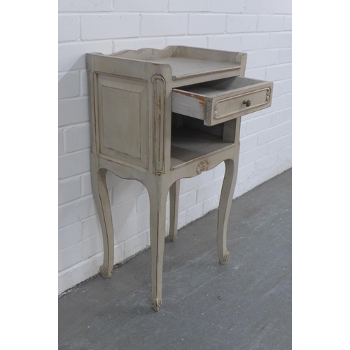 253 - French style grey painted bedside, 39 x 73cm x 29cm.