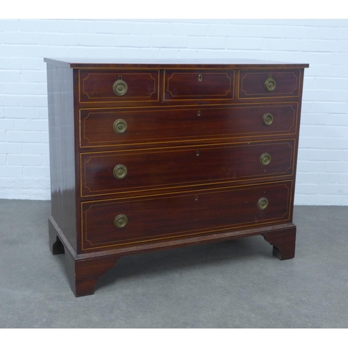 254 - 19th century mahogany and satinwood inlaid chest of drawers, 109 x 94 x 52cm.