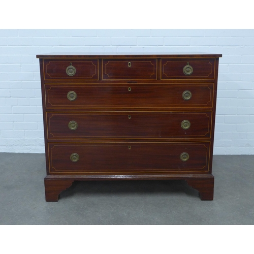 254 - 19th century mahogany and satinwood inlaid chest of drawers, 109 x 94 x 52cm.