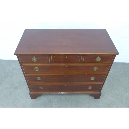 254 - 19th century mahogany and satinwood inlaid chest of drawers, 109 x 94 x 52cm.