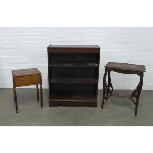 255 - Open bookcase together with an Edwardian side table and bedside.