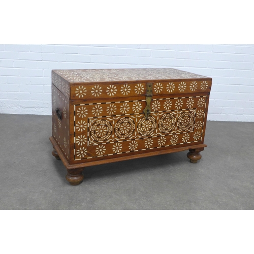 259 - An Anglo Indian bone inlaid storage box, void interior  and a brass clasp fastening, 96 x 59 x 47cm.