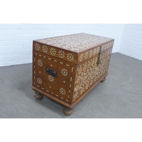 259 - An Anglo Indian bone inlaid storage box, void interior  and a brass clasp fastening, 96 x 59 x 47cm.