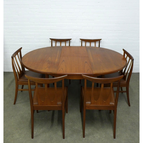 263 - G-Plan Brasilia set of six dining chairs and teak dining table, 168 x 74 x 124cm.