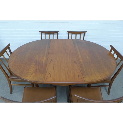 263 - G-Plan Brasilia set of six dining chairs and teak dining table, 168 x 74 x 124cm.