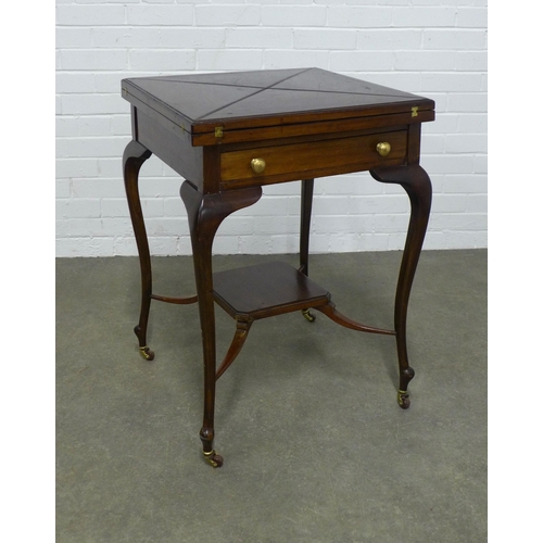 264 - Edwardian mahogany envelope card table, 79 x 76cm.